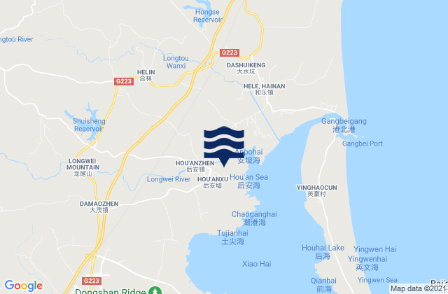 Mapa da tábua de marés em Hou’an, China