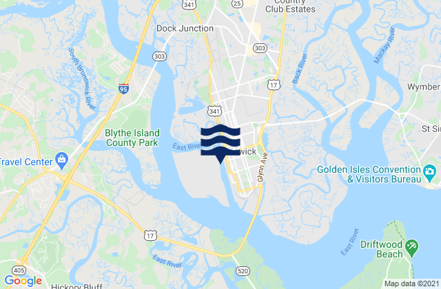 Mapa da tábua de marés em Howe Street Pier Brunswick, United States