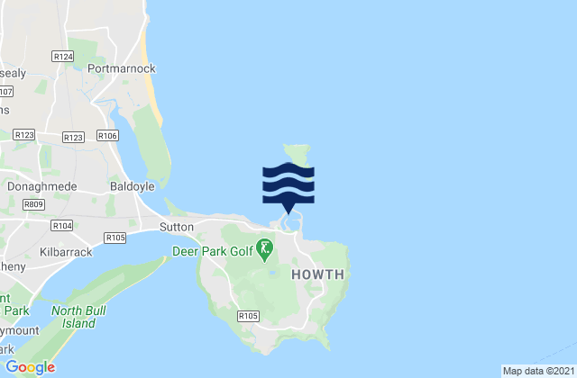 Mapa da tábua de marés em Howth Harbour, Ireland