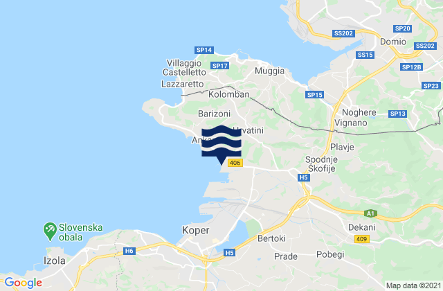 Mapa da tábua de marés em Hrvatini, Slovenia