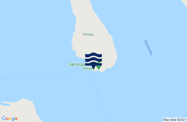 Mapa da tábua de marés em Hrísey, Iceland