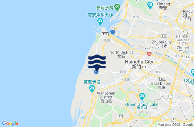 Mapa da tábua de marés em Hsinchu, Taiwan