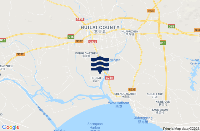 Mapa da tábua de marés em Huahu, China