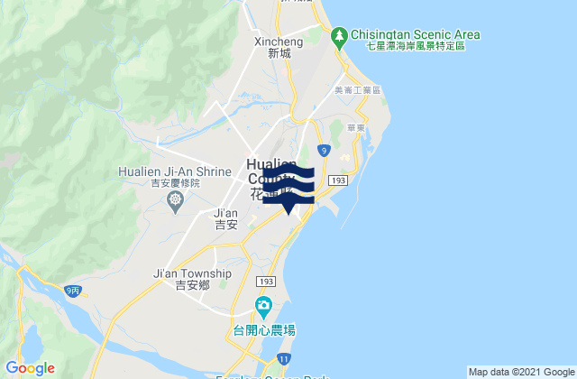 Mapa da tábua de marés em Hualian, Taiwan