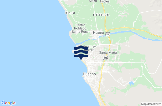 Mapa da tábua de marés em Hualmay, Peru