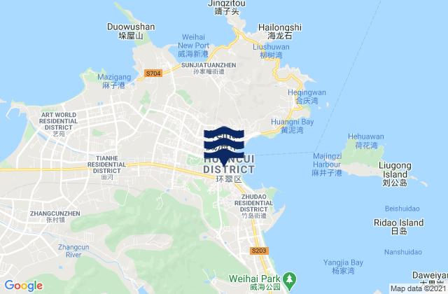 Mapa da tábua de marés em Huancuilou, China