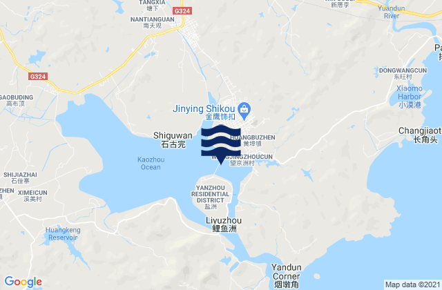 Mapa da tábua de marés em Huangbu, China
