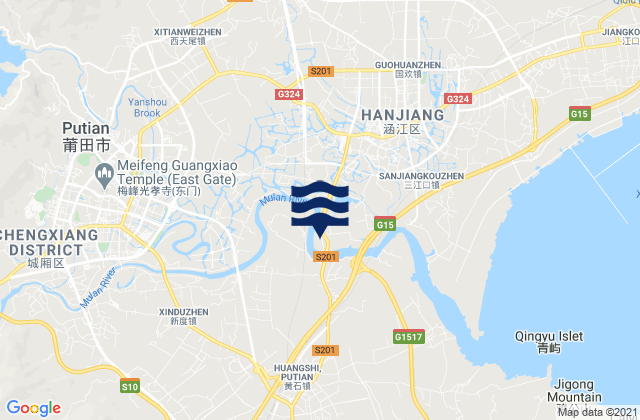 Mapa da tábua de marés em Huangshi, China