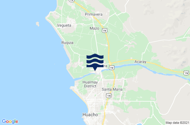 Mapa da tábua de marés em Huaura, Peru