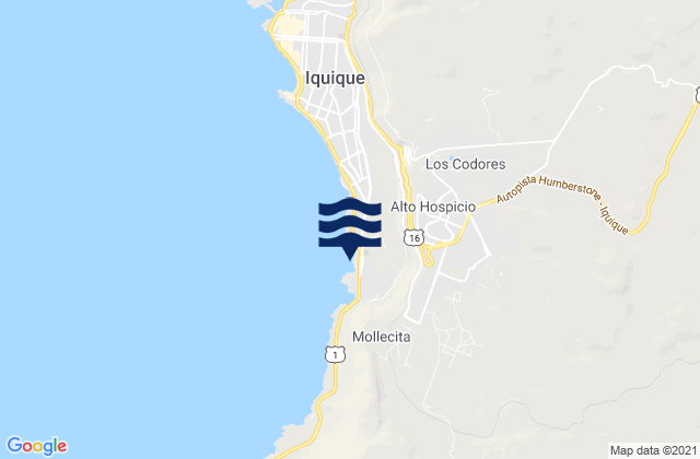 Mapa da tábua de marés em Huayquique, Chile