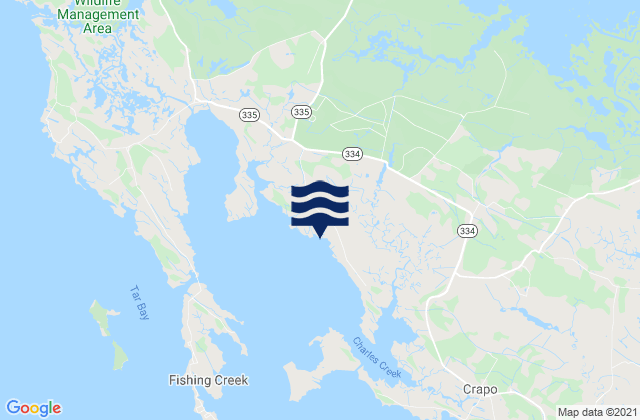 Mapa da tábua de marés em Hudson Creek, United States