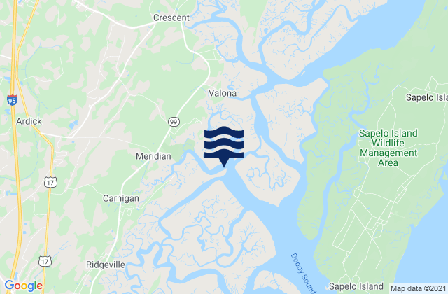 Mapa da tábua de marés em Hudson Creek Entrance, United States