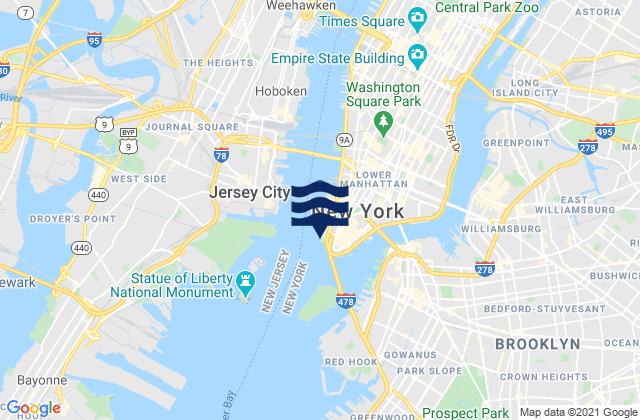 Mapa da tábua de marés em Hudson River entrance, United States