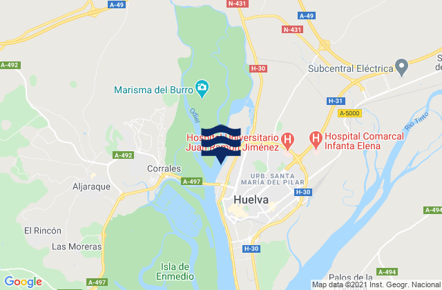 Mapa da tábua de marés em Huelva, Spain