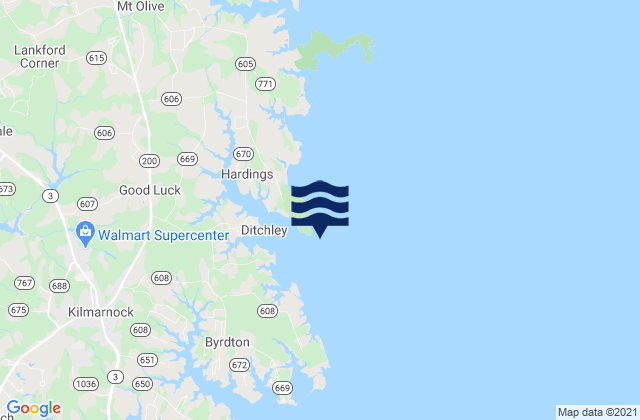 Mapa da tábua de marés em Hughlett Point, United States