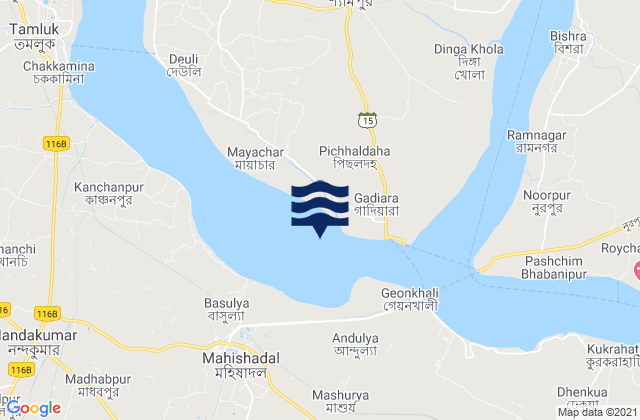 Mapa da tábua de marés em Hugli Point Semaphore, India