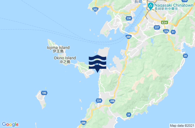 Mapa da tábua de marés em Hukahori, Japan