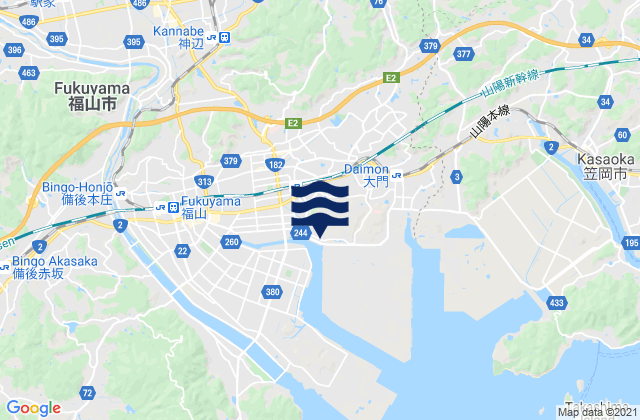 Mapa da tábua de marés em Hukuyama, Japan