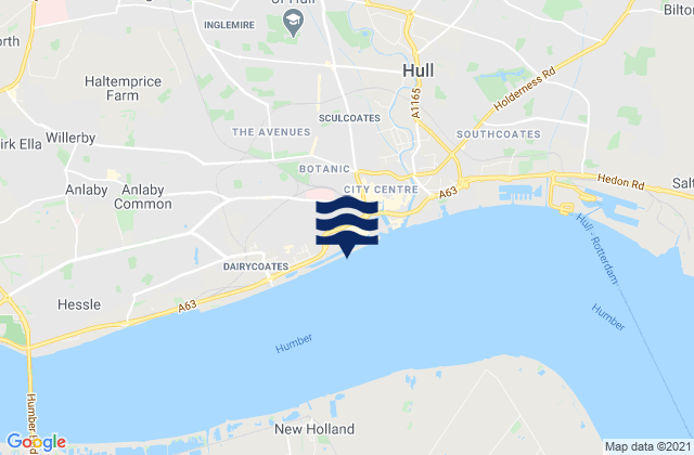 Mapa da tábua de marés em Hull (Albert Dock), United Kingdom