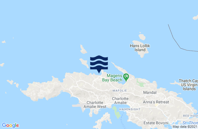 Mapa da tábua de marés em Hull Bay, U.S. Virgin Islands