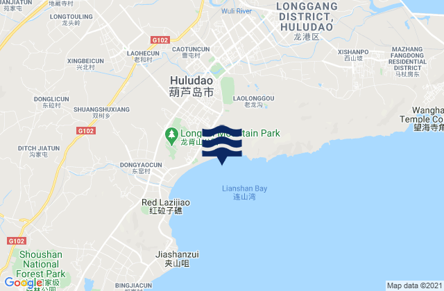 Mapa da tábua de marés em Huludao, China