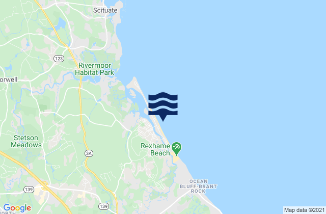 Mapa da tábua de marés em Humarock Beach, United States