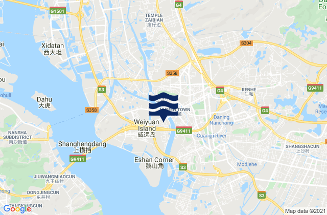 Mapa da tábua de marés em Humen, China