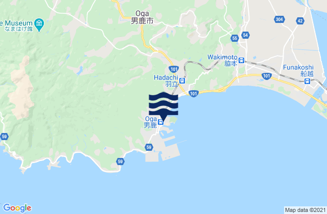 Mapa da tábua de marés em Hunagawa, Japan
