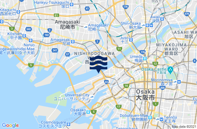 Mapa da tábua de marés em Hunakata, Japan