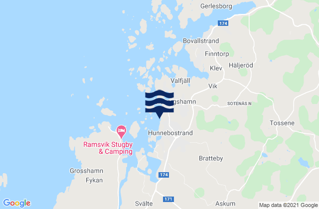 Mapa da tábua de marés em Hunnebostrand, Sweden