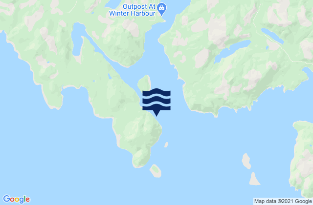 Mapa da tábua de marés em Hunt Islets, Canada