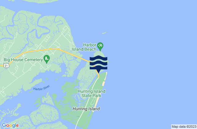 Mapa da tábua de marés em Hunting Island, United States