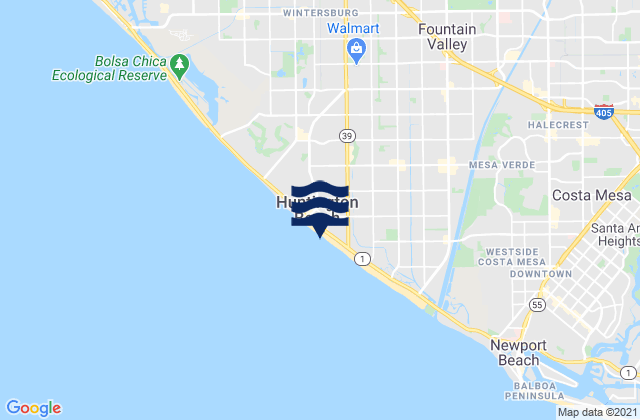 Mapa da tábua de marés em Huntington City Beach, United States