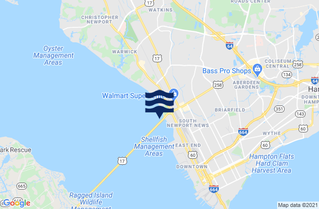 Mapa da tábua de marés em Huntington Park, United States