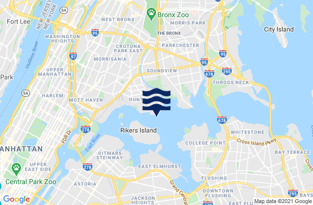 Mapa da tábua de marés em Hunts Point (Bronx), United States