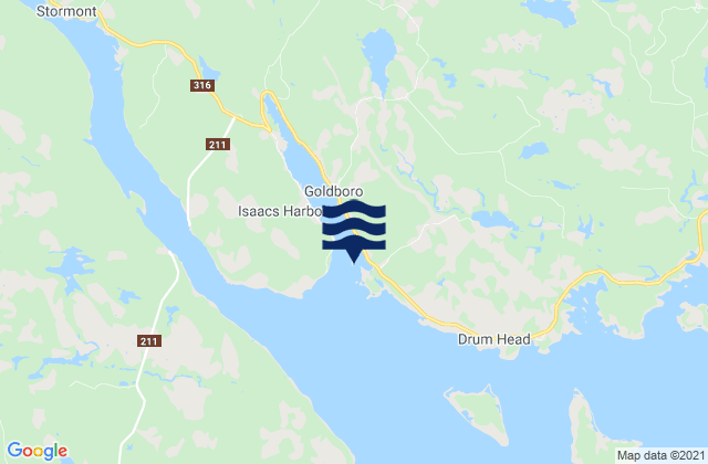 Mapa da tábua de marés em Hurricane Island, Canada