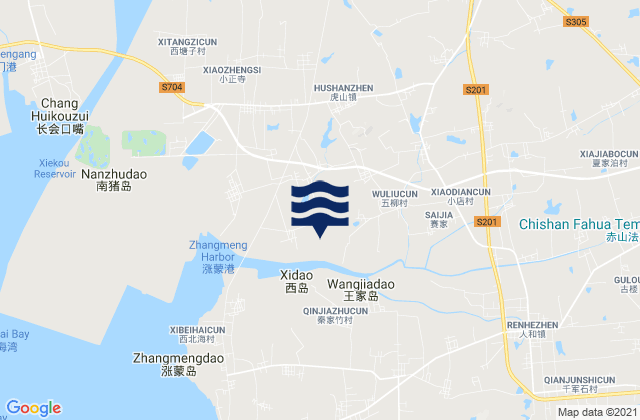Mapa da tábua de marés em Hushan, China