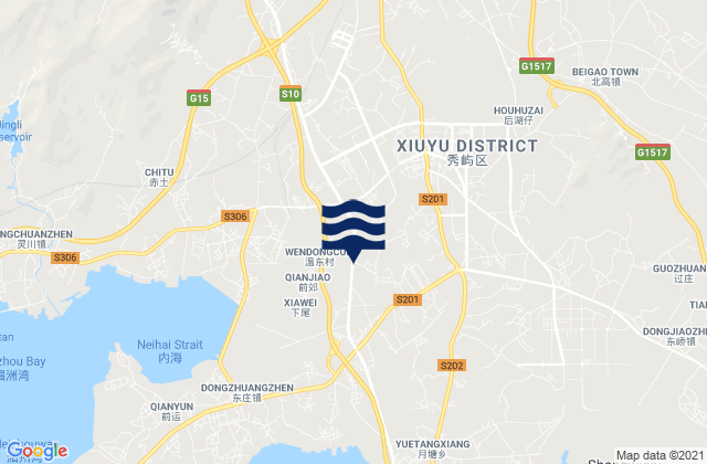 Mapa da tábua de marés em Hushi, China