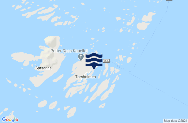 Mapa da tábua de marés em Husøya, Norway