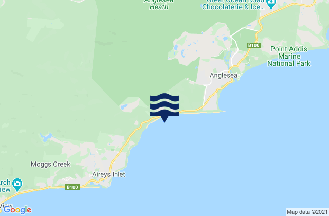 Mapa da tábua de marés em Hut Gulley (Guvvos), Australia