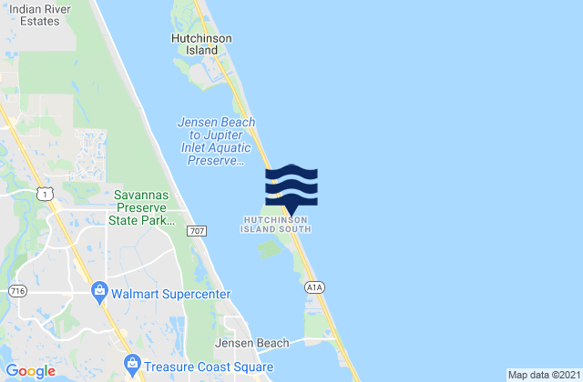 Mapa da tábua de marés em Hutchinson Island, United States