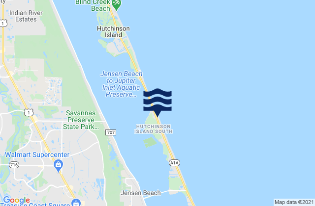 Mapa da tábua de marés em Hutchinson Island South, United States