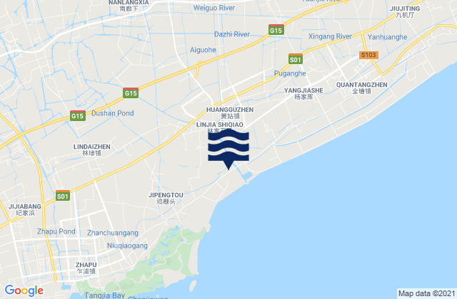 Mapa da tábua de marés em Huxiaoqiao, China