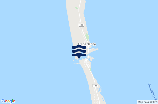 Mapa da tábua de marés em Hvide Sande Bådehavn, Denmark
