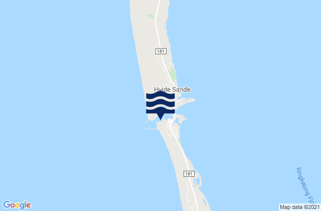 Mapa da tábua de marés em Hvide Sande, Denmark