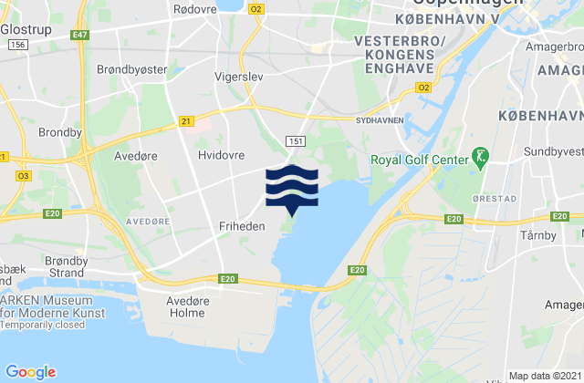 Mapa da tábua de marés em Hvidovre, Denmark