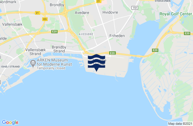Mapa da tábua de marés em Hvidovre Kommune, Denmark