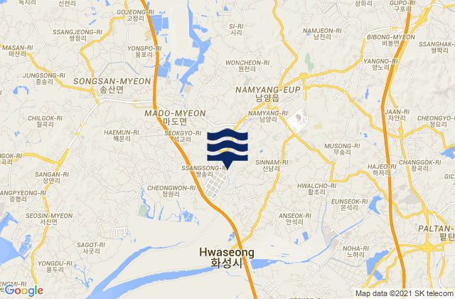 Mapa da tábua de marés em Hwaseong-si, South Korea