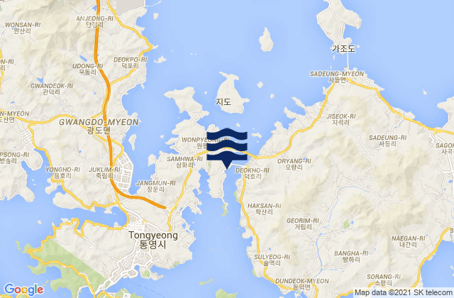 Mapa da tábua de marés em Hyonnaeryang-haehyop (Chinhae-man), South Korea