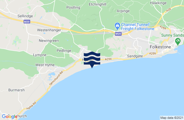 Mapa da tábua de marés em Hythe Beach, United Kingdom